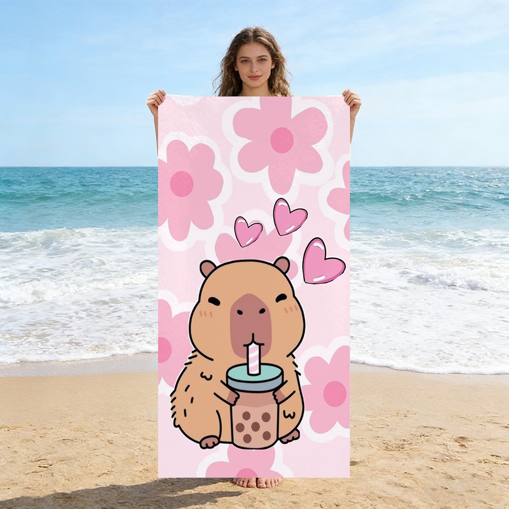 Herbal Yoga - Funny Capybara Beach Towel Small To