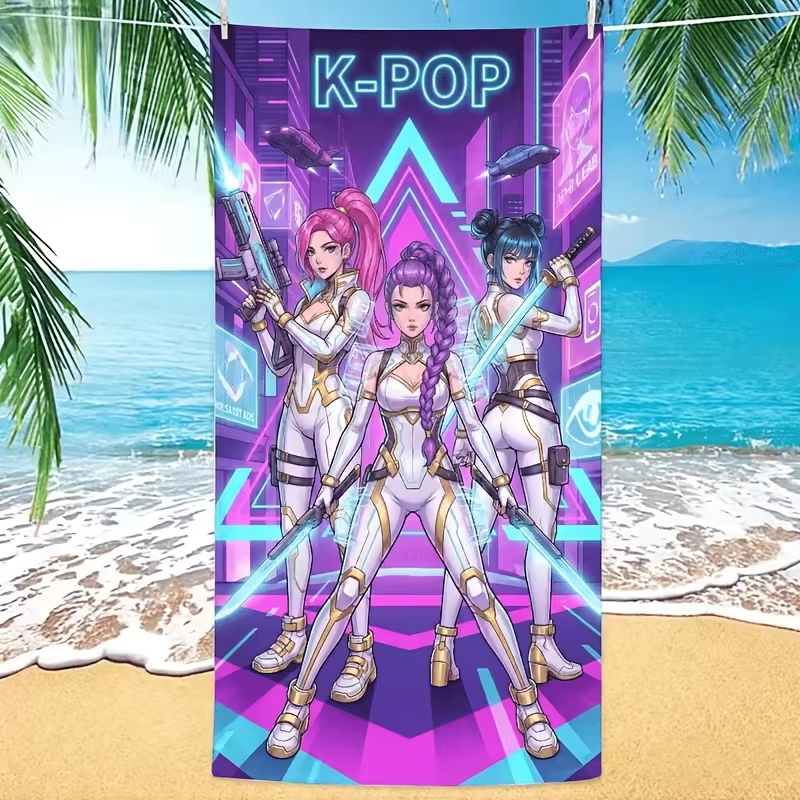 Herbal Yoga - Kpop Cyberpunk Anime Beach Towel, Flat